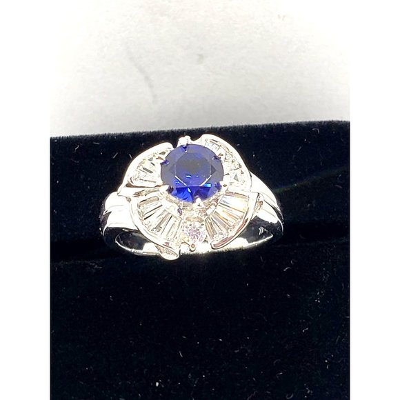 Cocktail Ring 14k white gold, Blue Cubic Zirconia Size 7.5 - Picture 3 of 13